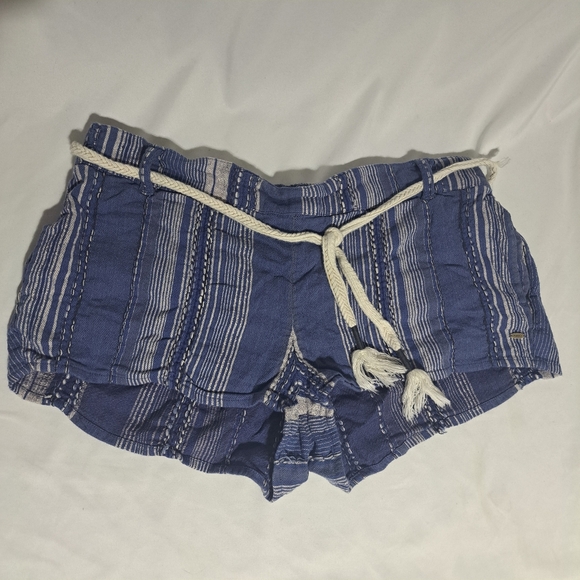 O'Neill Pants - O'Neill Womens XL Blue Striped Shorts Braided Tassle Belt Lightweight Surf Beach